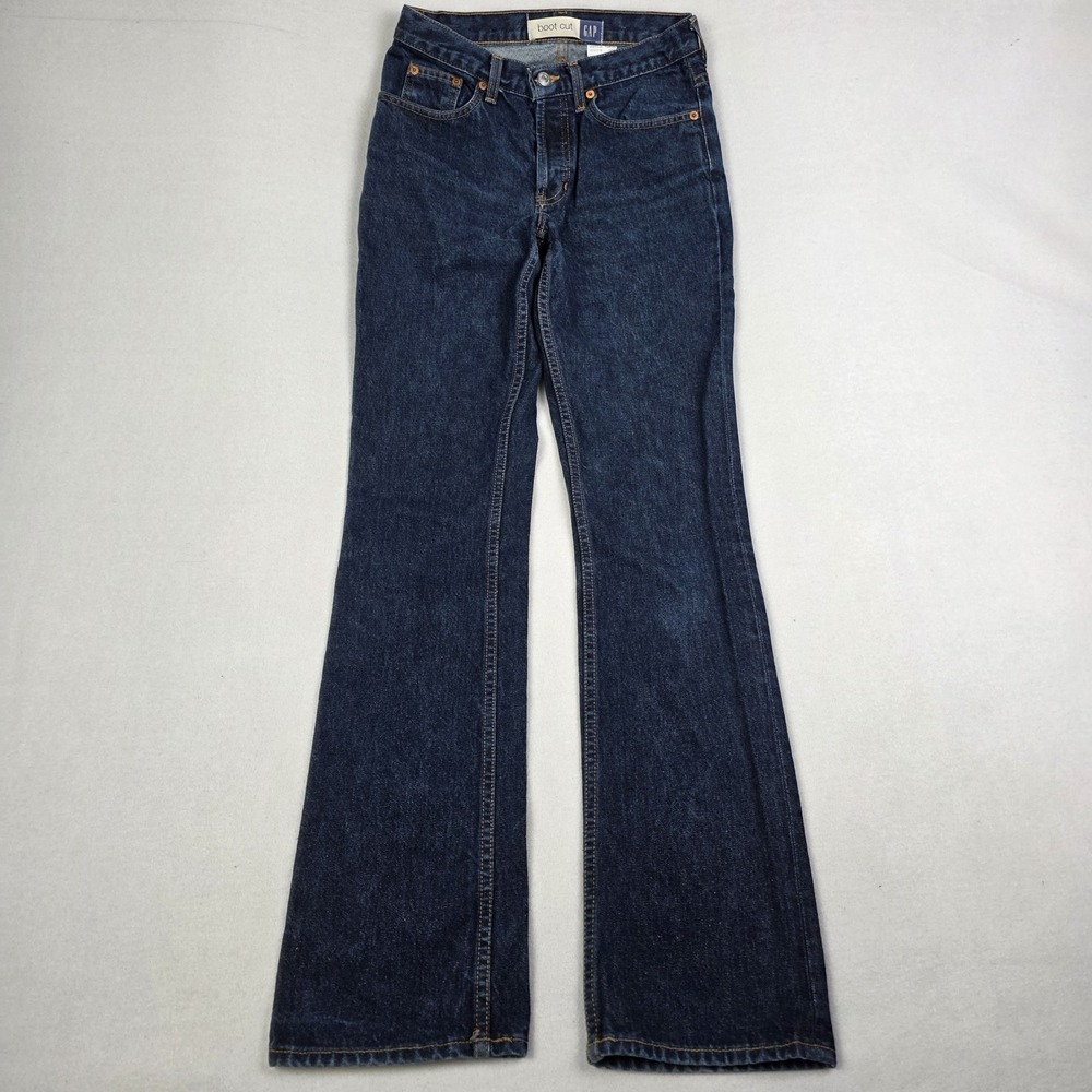 Vintage Y2k Gap Boot Cut Jeans Womens 2 Long 27x33 Blue Western Denim Dark Wash